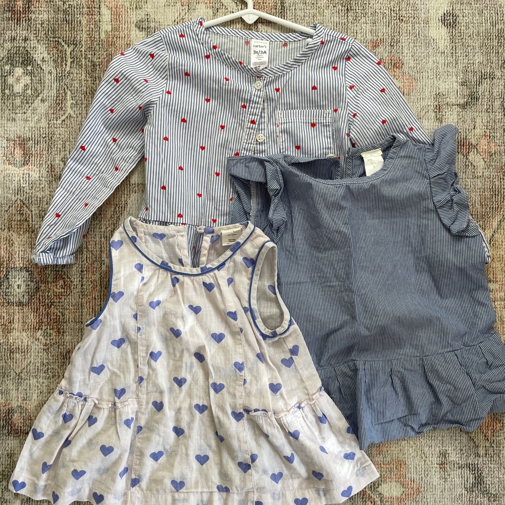 Crewcuts/Carter’s Blue and White Heart and Stripe Dresses
